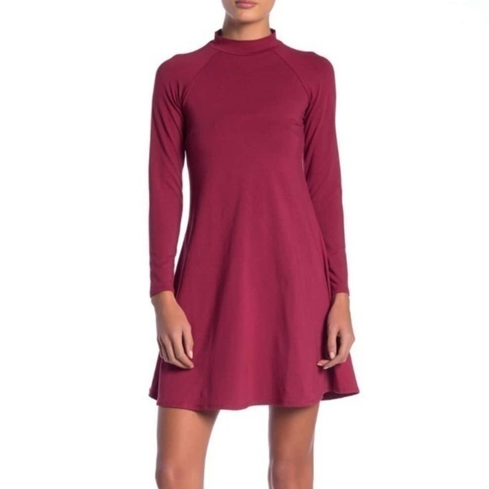 NWT Mock Neck Long Sleeve Dress Burgundy Red New